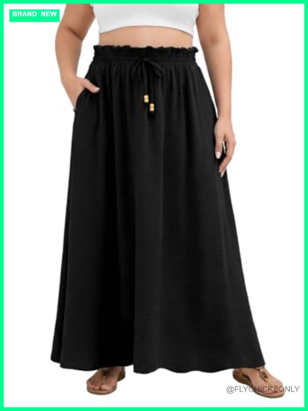 Plus Size Maxi Skirt Elastic Waist A-Line Long Skirt with Pockets